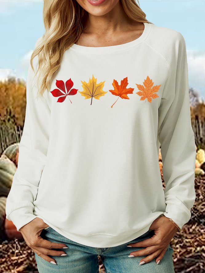 Women's Autumn Fall Maple Leaves Casual Crew Neck Regular Fit Sweatshirt