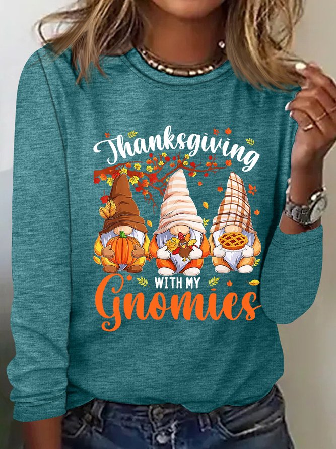 Women's Gnomes Happy Thanksgiving Autumn Fall Casual Shirt