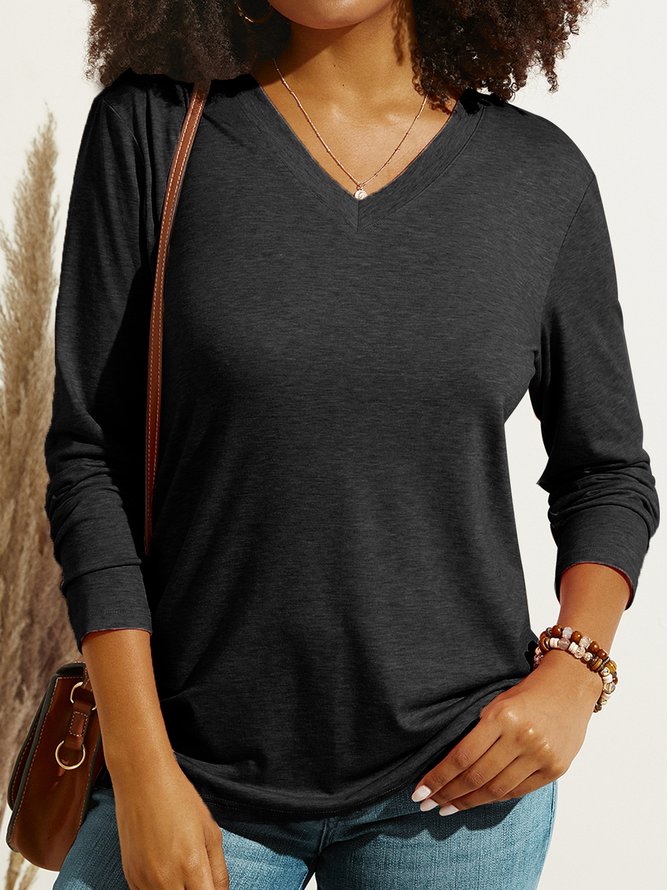 Women's V Neck Cotton-Blend Regular Fit Casual Shirt