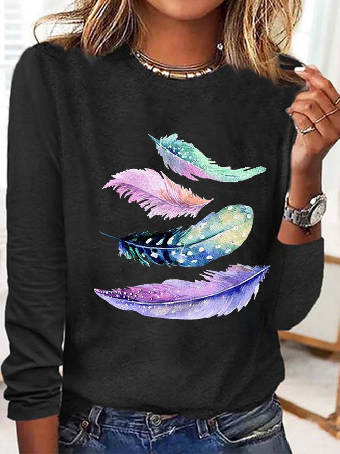 Women's Muticolor Feather Print Casual Shirt