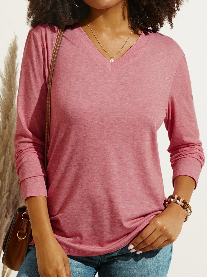 Women's V Neck Cotton-Blend Regular Fit Casual Shirt