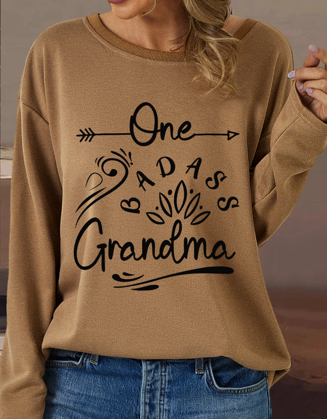 Women's Badass Grandma Crew Neck Text Letters Casual Sweatshirt