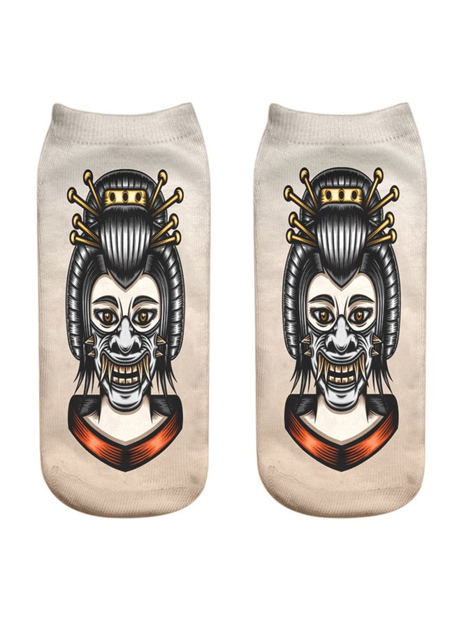 1pair Single-sided Halloween Skull Printed Ankle Socks