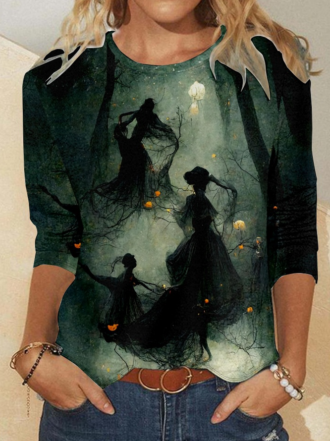 Women's Dancing Forest Witches Pullover Casual Crew Neck Shirt