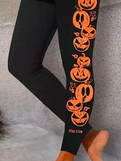 Women's Pumpkin Casual Skull Loose Cotton-Blend Legging