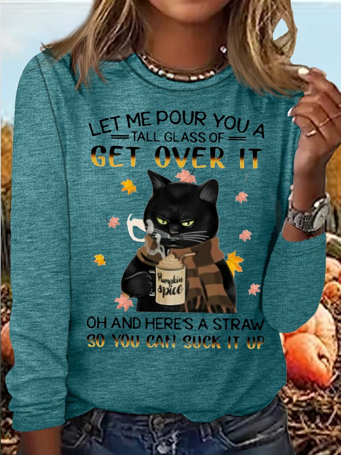 Women's Sarcasm Letters Black Cat Print Casual Shirt