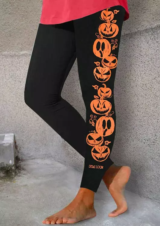 Women's Pumpkin Casual Skull Loose Cotton-Blend Legging