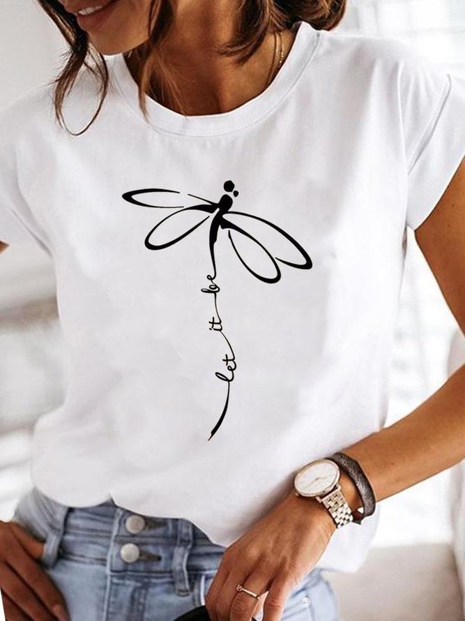 Casual Loose Dragonfly Crew Neck T-Shirt