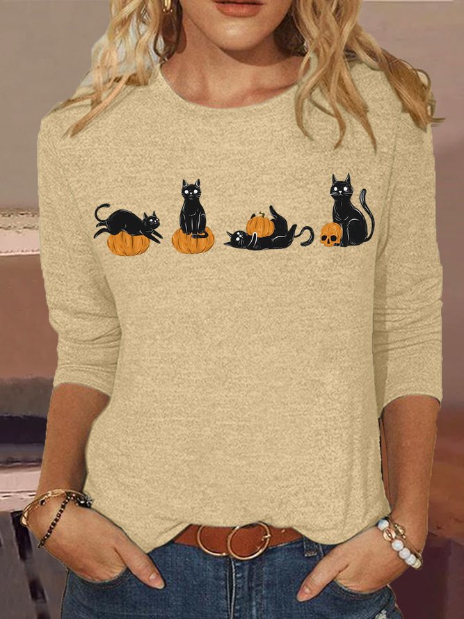 Women's Cool Halloween Cat Ghost Shirt