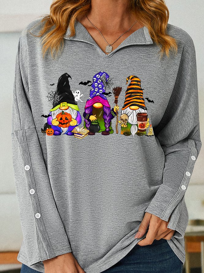 Women's Funny Gnome Halloween Shawl Collar Casual Sweatshirt