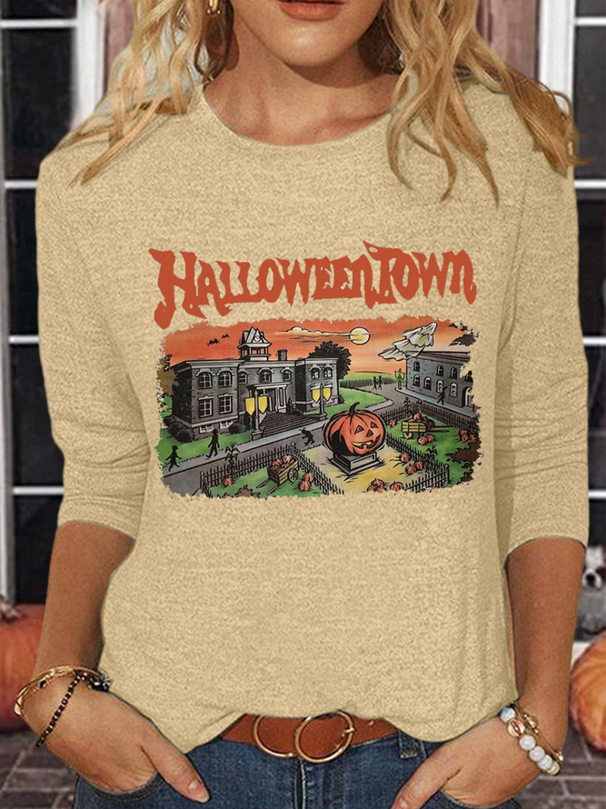 Women's Halloweentown Est 1998 Casual Regular Fit Cotton-Blend Long Sleeve Shirt
