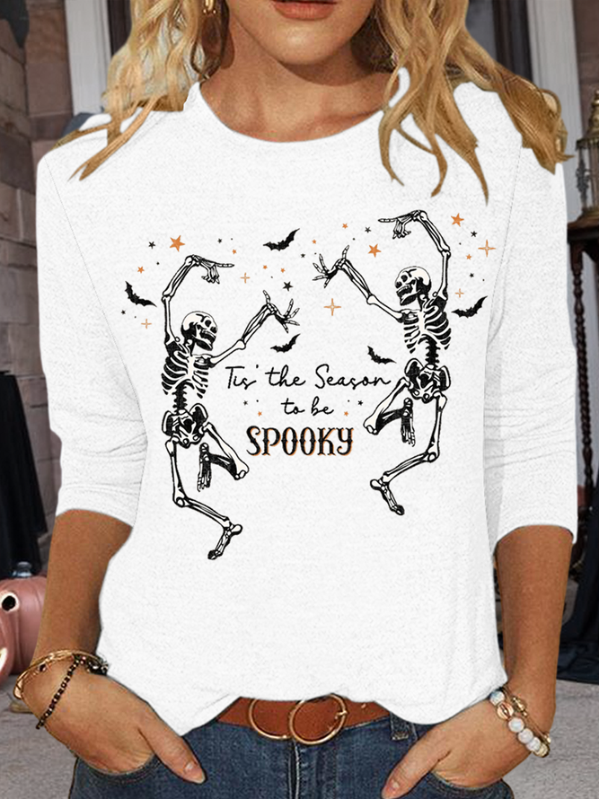 Women's Halloween 2023 Skull This Is The Season To Be Spooky Casual Cotton-Blend Long Sleeve Shirt