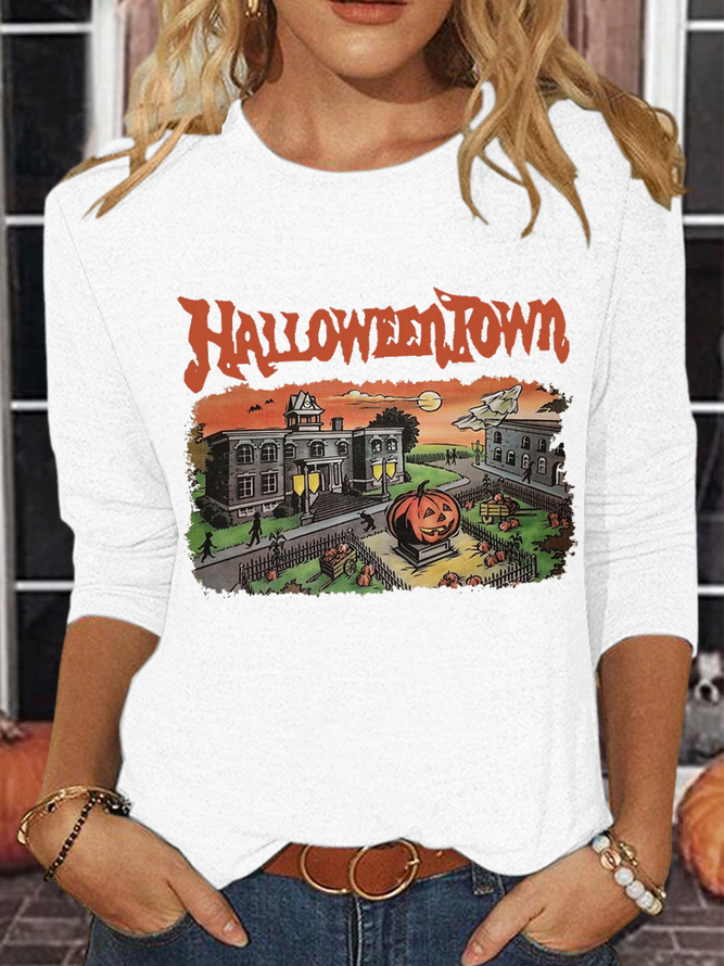 Women's Halloweentown Est 1998 Casual Regular Fit Cotton-Blend Long Sleeve Shirt