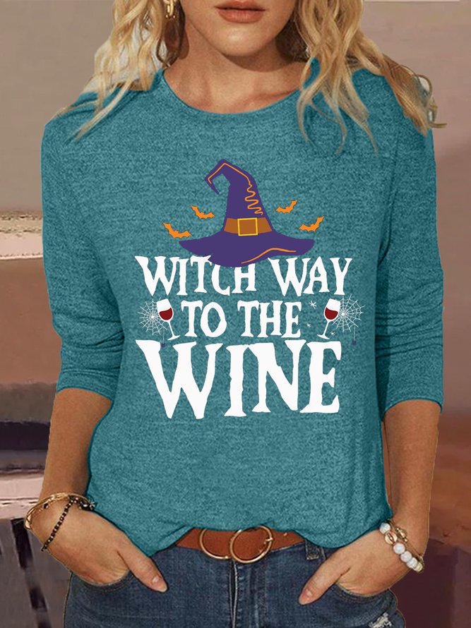 Women's Witch Way To The Wine Halloween Witch Casual  Shirt