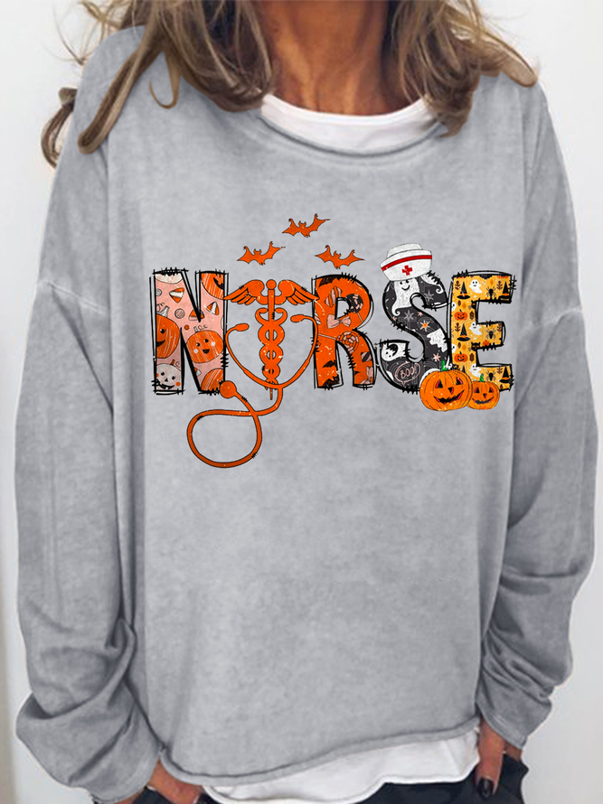Women's Nurse Loose Simple Halloween Sweatshirt