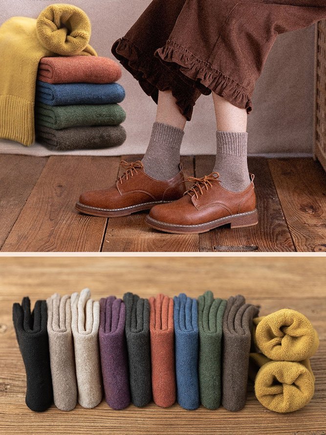 Solid Color Fleece Thick Tube Socks