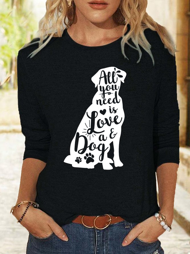 Womens Dog Lover Casual Crew Neck Shirt