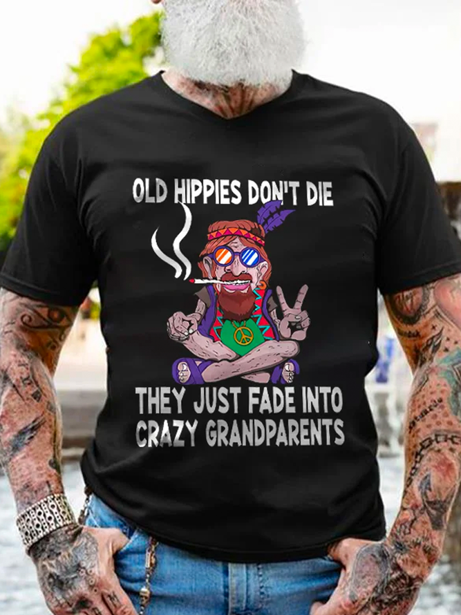 Men's Old Hippies Don't Die Printed Casual Text Letters Cotton Loose T-Shirt