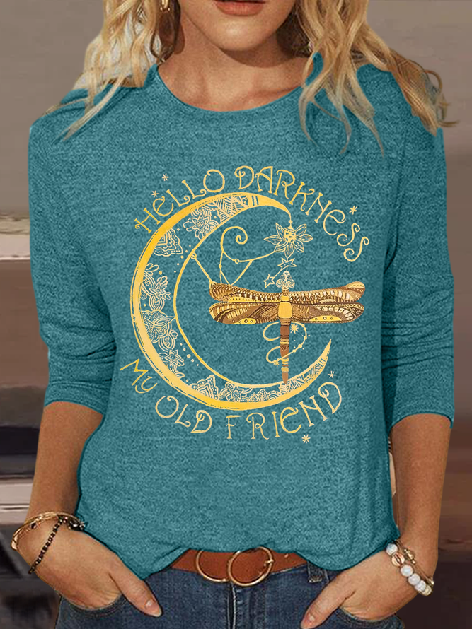Women's Hello darkness my old friend Painting Casual Cotton-Blend Dragonfly Long Sleeve Shirt