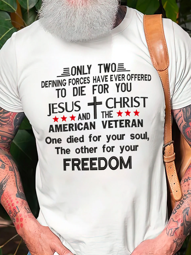 Men's Jesus Christ And American Veteran Casual Cotton T-Shirt
