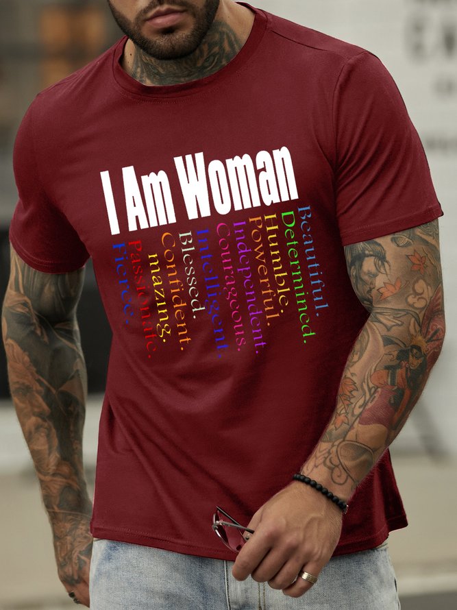 Men’s I Am Woman Casual Text Letters T-Shirt
