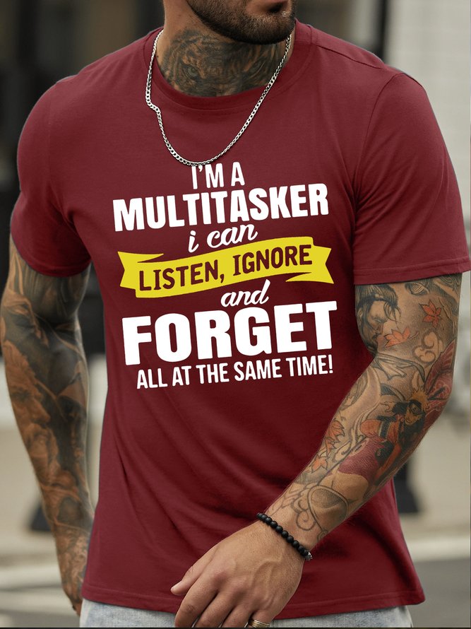 Men’s I'm A Multitasker Crew Neck Text Letters Regular Fit Casual T-Shirt