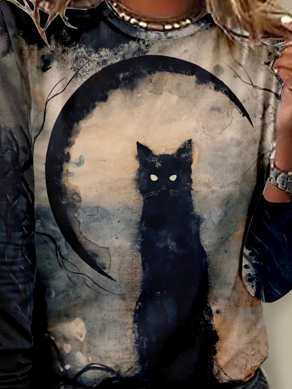 Women's Black Cat Casual Shirt