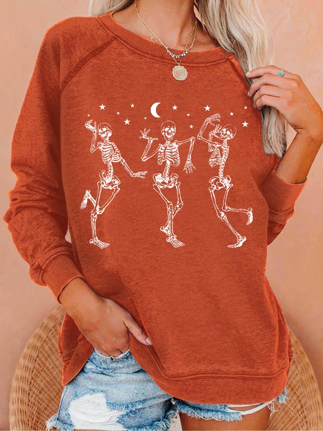 Women's Casual Dancing Skeletons Halloween Letters Sweatshirt