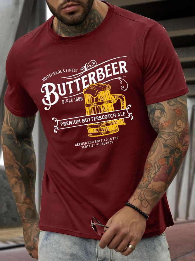 Men’s Butterbeer Text Letters Casual T-Shirt