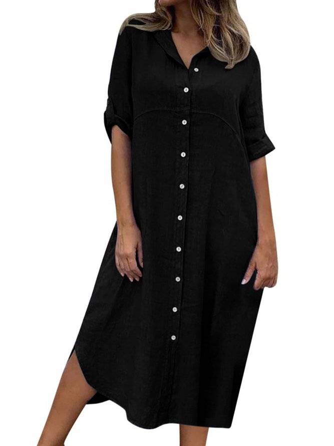 Cotton And Linen Casual Loose Shirt Dress