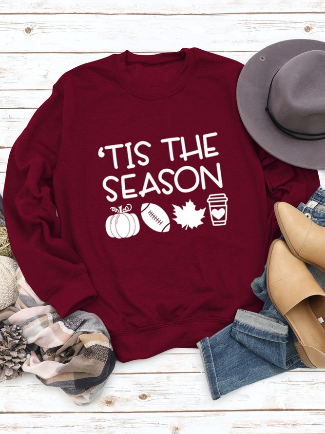 Women's Everyday Casual Tis The Season Slogan Loose Crew Sweatshirt