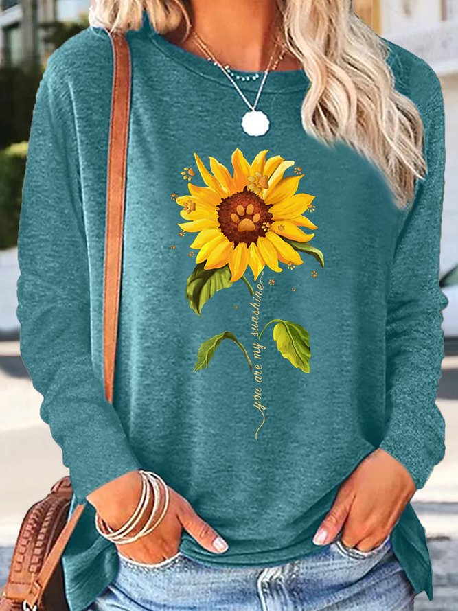 Women's Casual You Are My Sunshine Sunflower Shirt Women Dog Mom Shirt