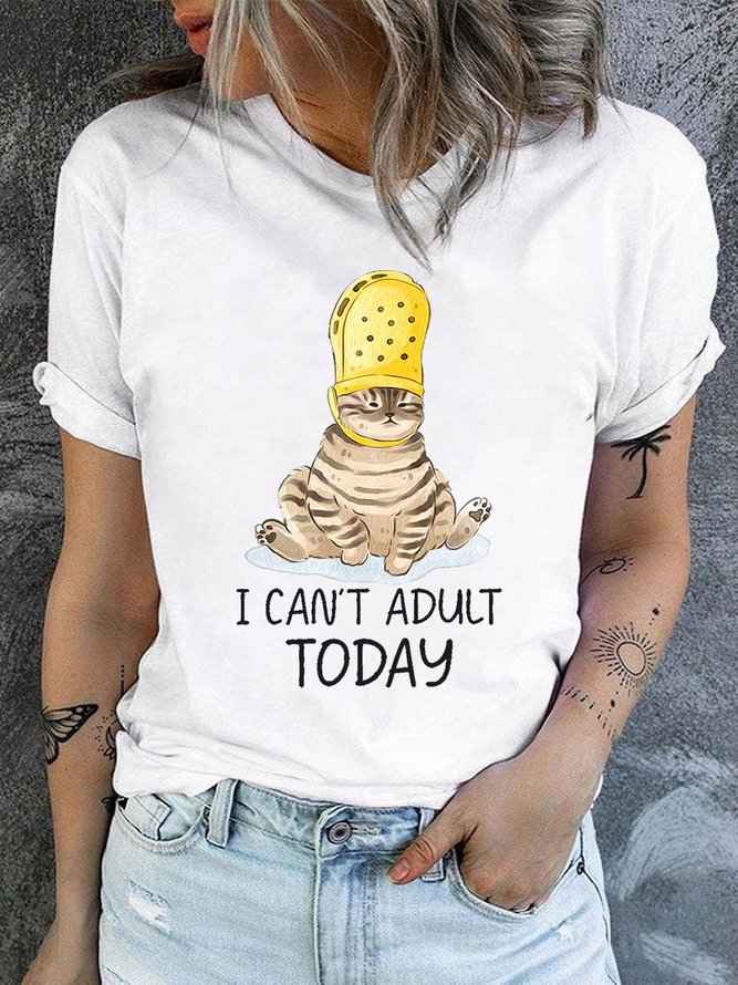 Women's Casual Funny Cat I Can't Adult Today T-Shirt
