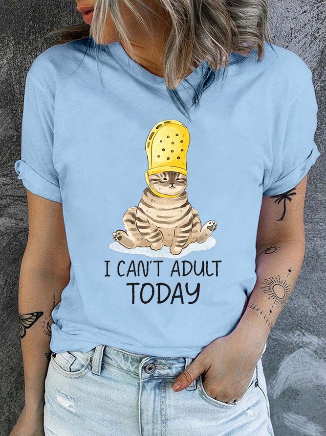 Women's Casual Funny Cat I Can't Adult Today T-Shirt