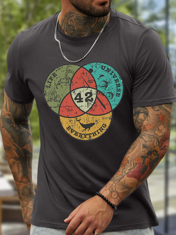 Men's Funny Life The Universe & Everything Crew Neck Cotton Casual T-Shirt