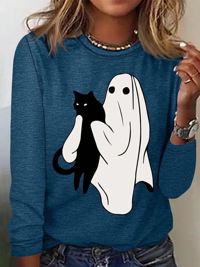 Women's Casual Halloween Ghost Cats Shirt