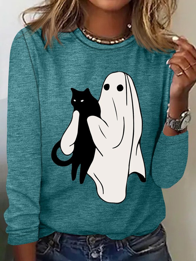 Women's Casual Halloween Ghost Cats Shirt