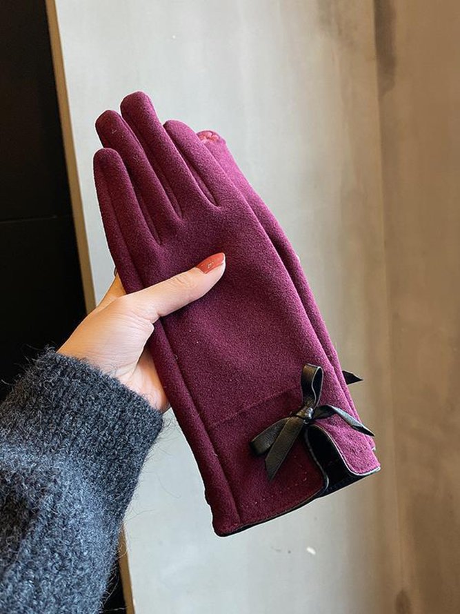 Cat Face Embroidery Bow Knot Fur Lapel Warm Elegant Women's Gloves