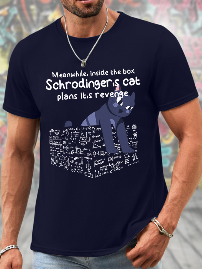 Men's Schrodinger's Cat Funny Cotton Crew Neck Casual T-Shirt