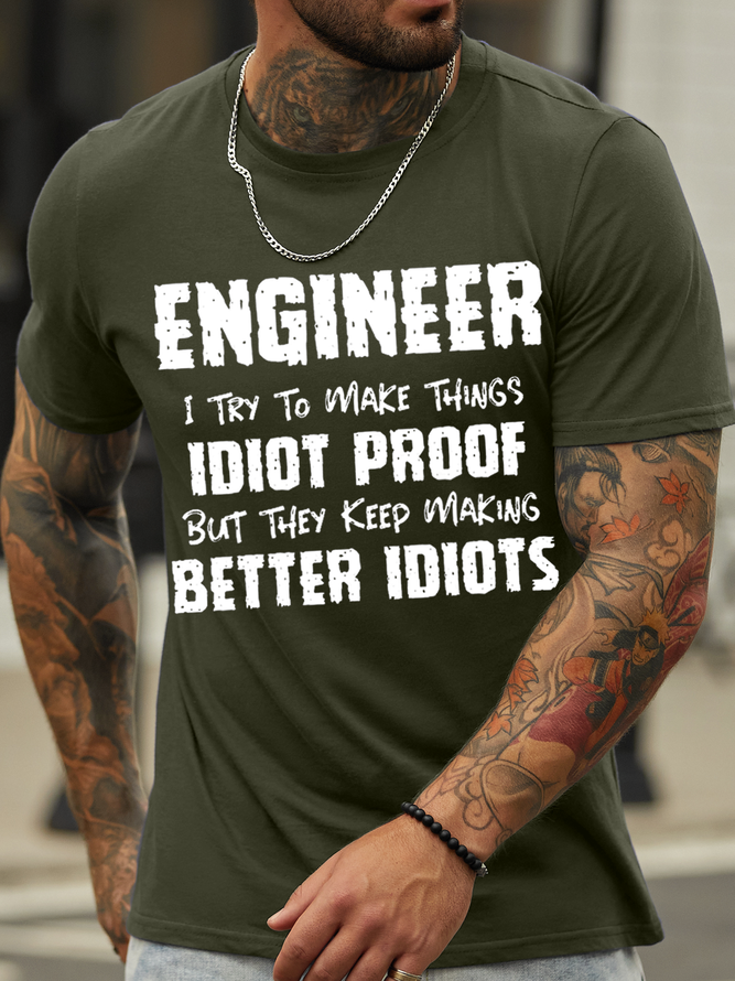 Men's Funny Engineer Cotton Crew Neck Casual T-Shirt
