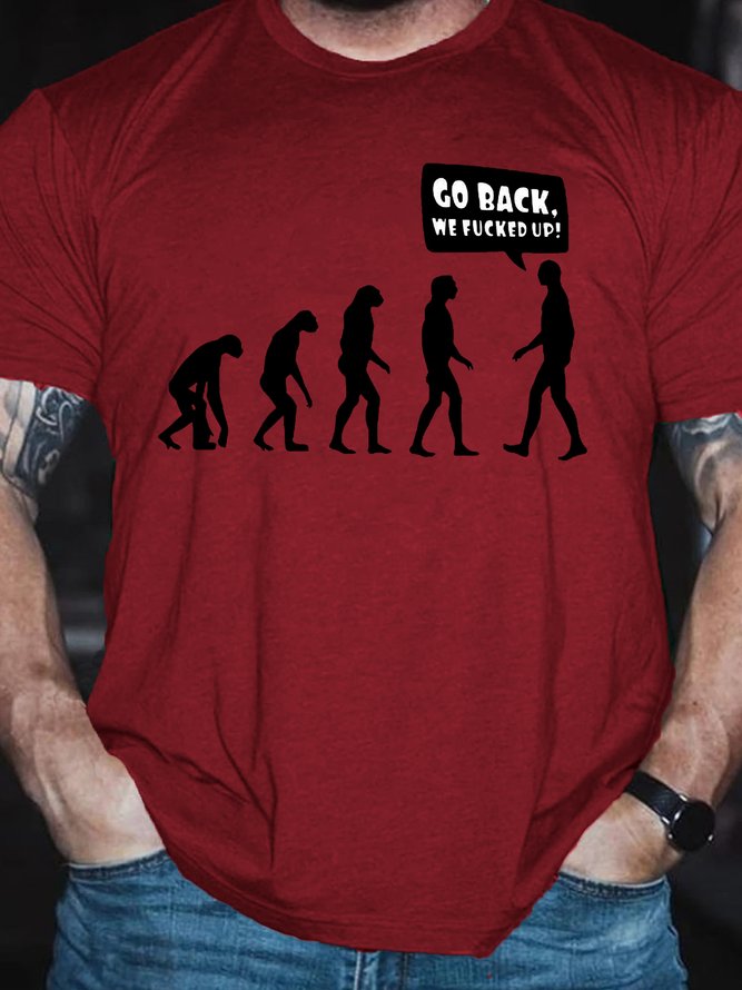 Men‘s Funny Evolution Go back, we fucked up!Crew Neck Casual T-Shirt
