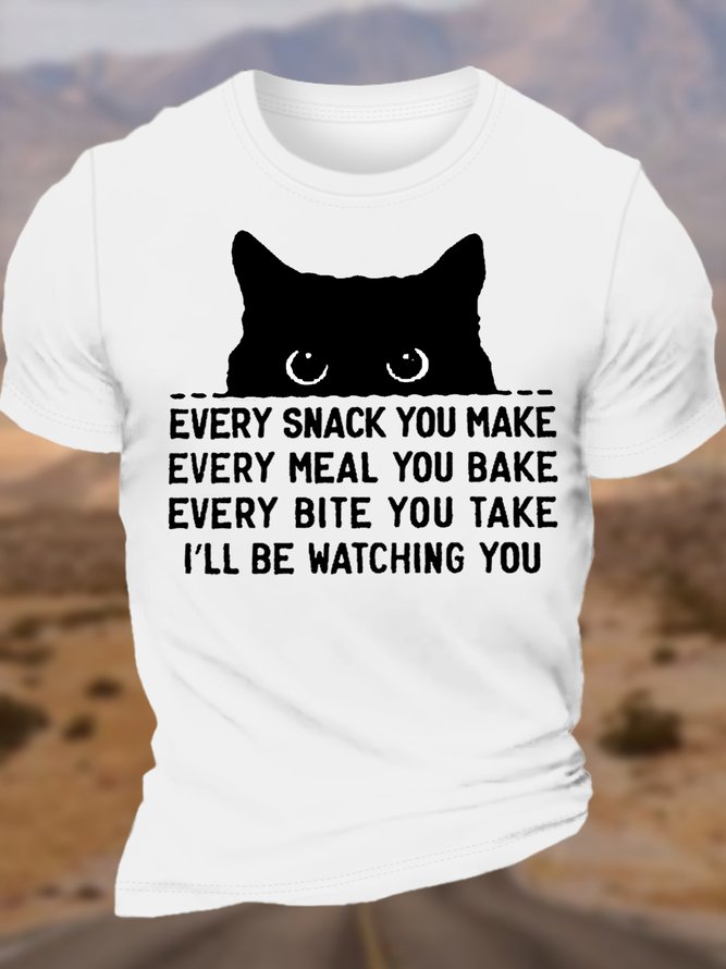 Men's Letters Cat Lover Cotton Casual T-Shirt