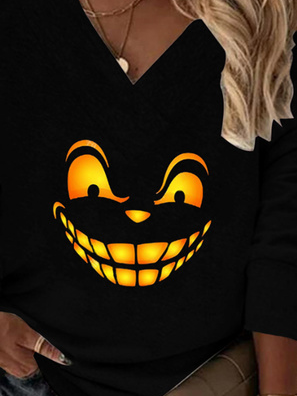 Halloween Long Sleeve V Neck Casual Sweatshirt