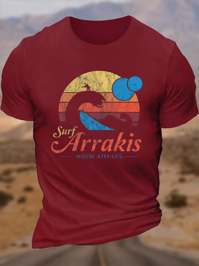 Men's Visit Arrakis Letters Crew Neck Casual T-Shirt