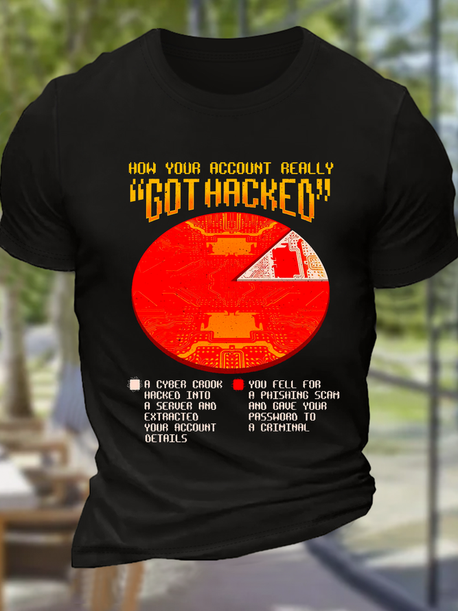 Men's Cyber Security Funny White Hat Hacker Crew Neck Casual Cotton T-Shirt