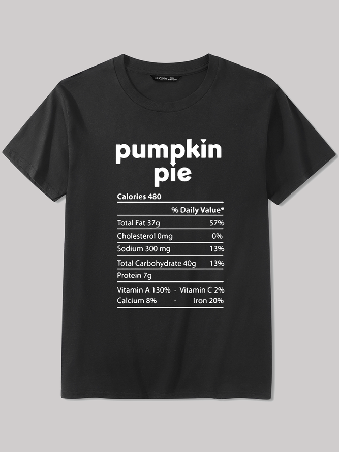 Men's Pumpkin Pie Thanksgiving Food Crew Neck Casual Cotton T-Shirt
