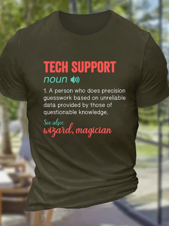 Men's Funny Tech Support Definition IT Humor Tee - Computer Geek Cotton Casual Text Letters T-Shirt