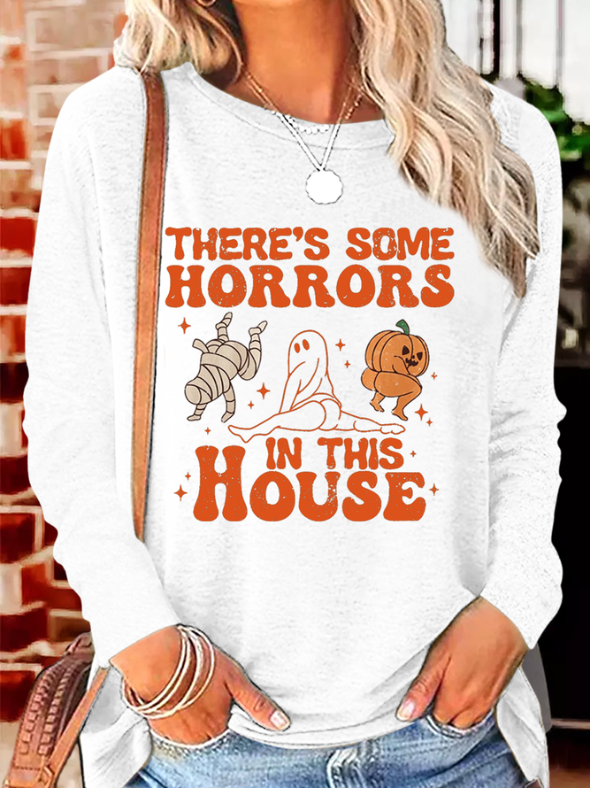 Women's There's Some Horrors In This House Halloween Retro Casual Regular Fit Long Sleeve Shirt