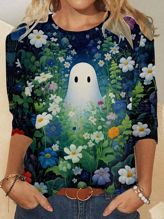 Women's Ghost Flower Art Print Casual Shirt