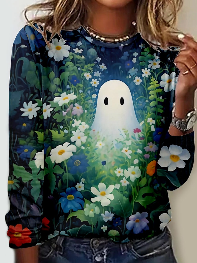 Women's Ghost Flower Art Print Casual Shirt